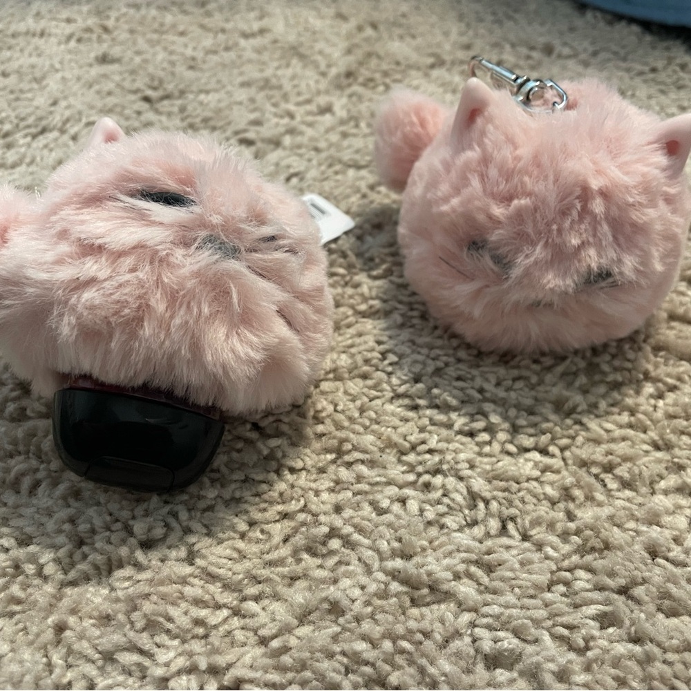 Set of TWO Bath & Body Works Pink Fluffy Cat Key Holder